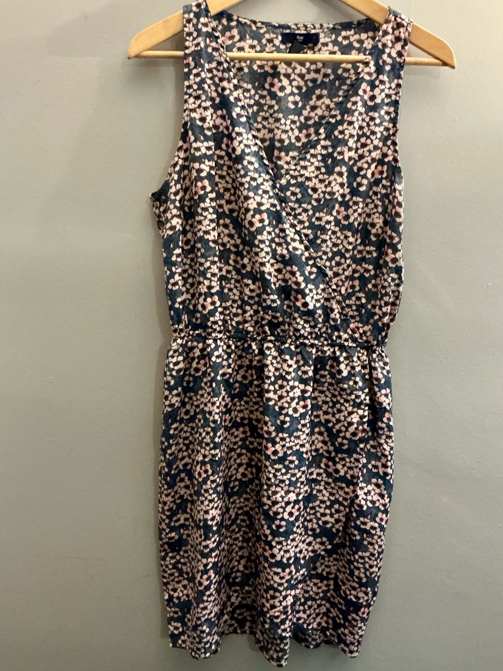 Gap Floral Faux Wrap Dress Size M Blue Pink Sleeveless Cottagecore